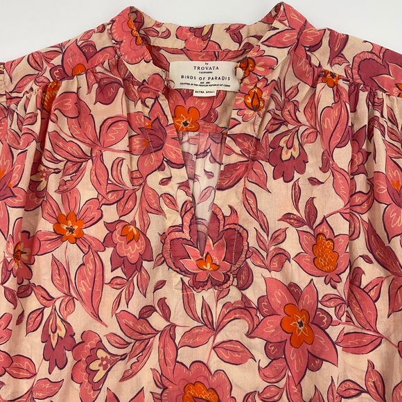 Trovata Birds of Paradis Autumn Paisley Floral Short Sleeve Cotton Blouse Top XS - Picture 10 of 16